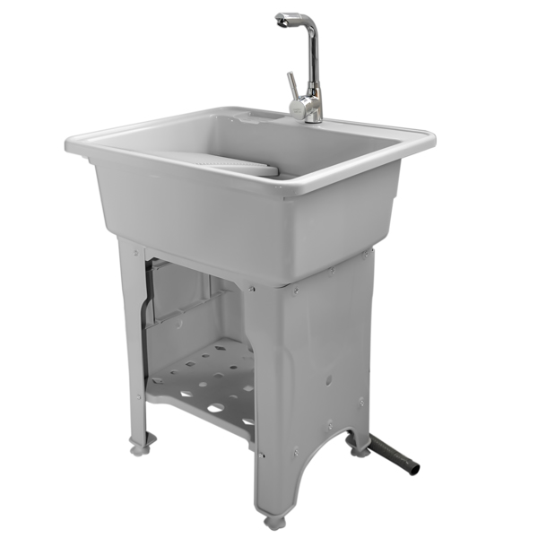 Grey Indoor Outdoor Freestanding Laundry Sink with Washboard, Faucet, Hoses Drain Kit