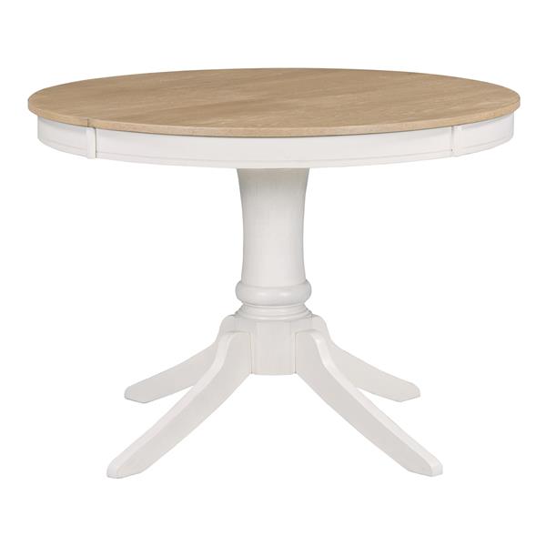 5-Piece Retro Functional Dining Table Set Wood Round Extendable Dining Table and 4 Upholstered Dining Chairs (Off White)