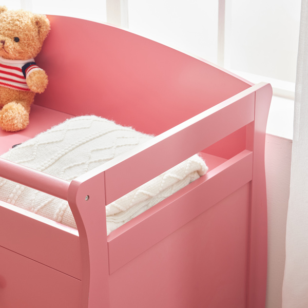 3-layer Drawer with Safety Belt Pink 90.5*58*92cm Wooden Bed Density Board Baby