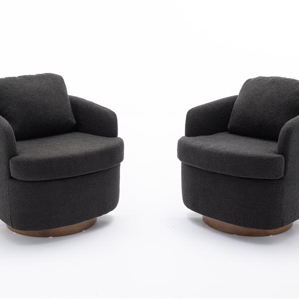 035-Boucle Fabric Swivel Chair With Soild Wood Round Brown Base Leg,Black