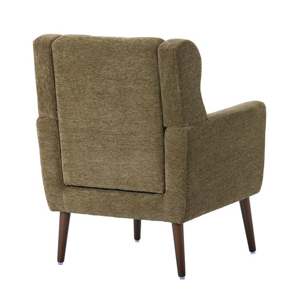 Modern Accent Chair,Chenille Arm Chairs for Living Room,Upholstered Mordern Armchair,Comfy Soft Padded Lounge Chair in Small Space, Bedroom, w/Pillow, Solid Wood Leg (Olive Green)