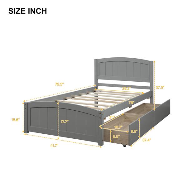 Twin size Platform Bed with Two Drawers, Gray