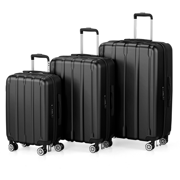 FCH 3-in-1 Set Vertical Stripe ABS&PC Trolley Case 20in 24in 28in ABS PC Classic Color 02-Black