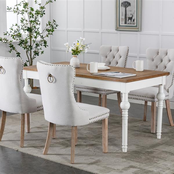 Modern, High-end Tufted Solid Wood Contemporary Flax Upholstered Dining Chair with Wood Legs Nailhead Trim 2-Pcs Set,Gray, SW6801BG