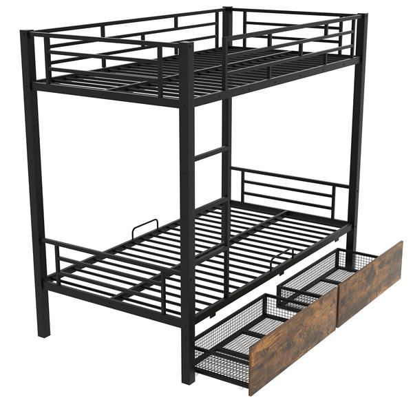 Metal Bunk Bed With drawers, Twin, Black