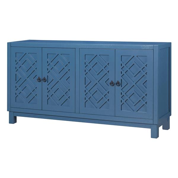 Large Storage Space Sideboard, 4 Door Buffet Cabinet with Pull Ring Handles for Living Room, Dining Room (Navy)