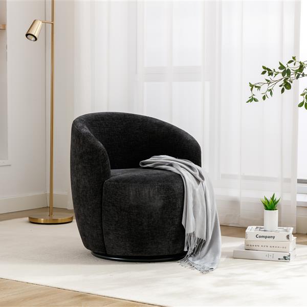 Chenille Fabric Swivel Armchair Barrel Chair With Black Powder Coating Metal Ring,Black