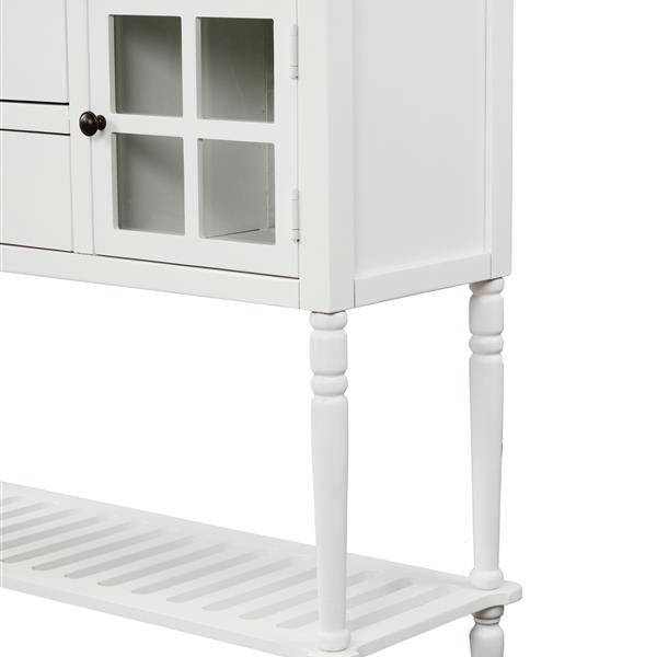 Sideboard Console Table with Bottom Shelf, Farmhouse Wood/Glass Buffet Storage Cabinet Living Room (White)