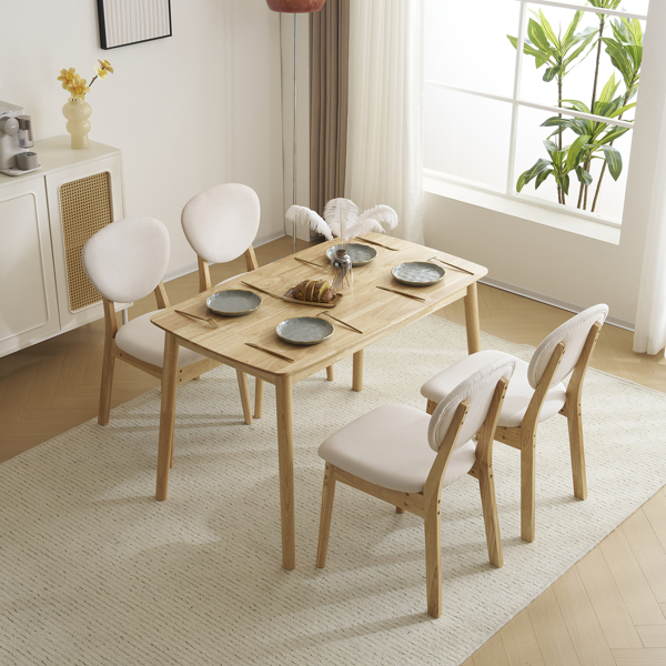 Disassembly rubber wood soft package wood color dining table and chair set 1 table 4 chair beige cushion rectangular