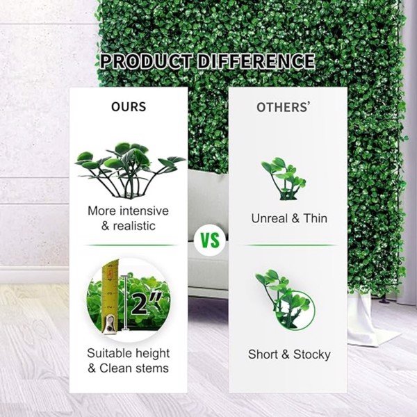 24 pieces of 23.6 "x 15.75 " artificial boxwood boards, grass wall panels, boxwood fence panels, UV protection suitable for artificial green wall decoration, fence garden wedding backyard decoration