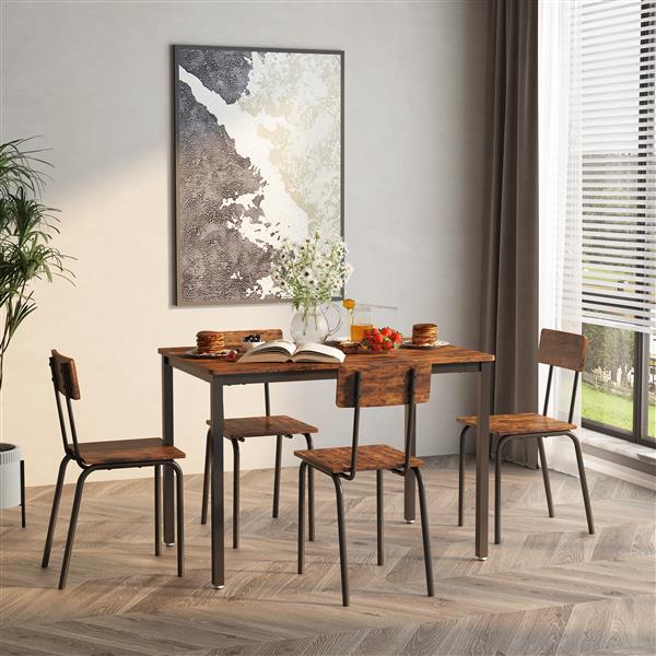 Dining Table Set 5-Piece Dining Chair with Backrest, Industrial style, Sturdy construction. Rustic Brown, 43.31'' L x 27.56'' W x 30.32'' H.