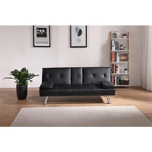 Black Leather Multifunctional Double Folding Sofa Bed for Office with Coffee Table