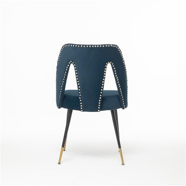 Furniture, Collection Modern | Contemporary Velvet Upholstered Dining Chair with Nailheads and ld Tipped Black Metal Legs,Blue,Set of 2