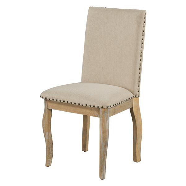 Set of 4 Dining chairs Wood Upholstered Fabirc Dining Room Chairs with Nailhead (Natural Wood Wash)