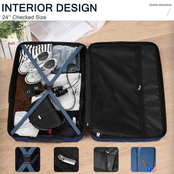 FCH 3-in-1 suitcase with vertical stripes 20in 24in 28in ABS PC classic color 02-dark blue