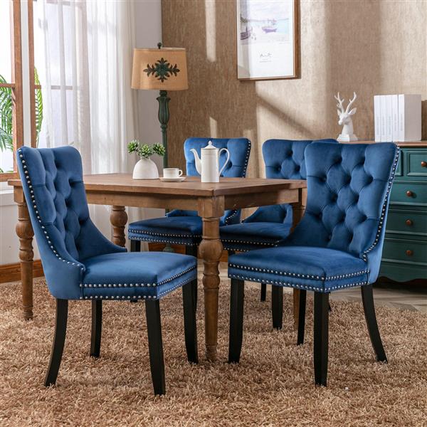 Modern, High-end Tufted Solid Wood Contemporary Velvet Upholstered Dining Chair with Wood Legs Nailhead Trim 2-Pcs Set,Blue