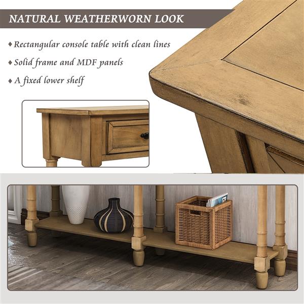 Console Table Sofa Table Easy Assembly with Two Storage Drawers and Bottom Shelf for Living Room, Entryway (Old Pine)