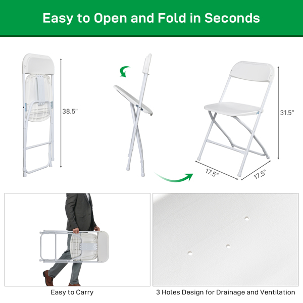 6pcs Injection Molding Classic Garden Plastic Folding Chair White