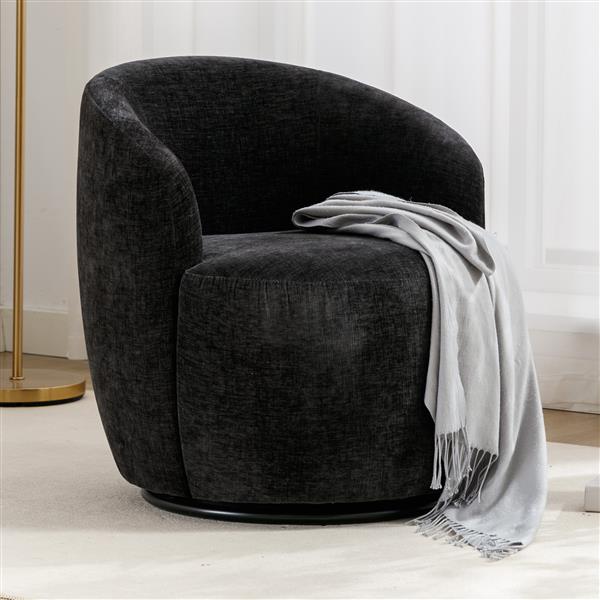 Chenille Fabric Swivel Armchair Barrel Chair With Black Powder Coating Metal Ring,Black