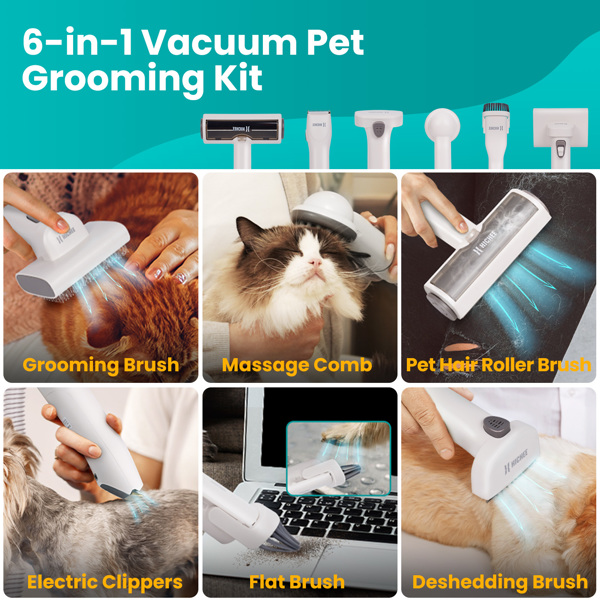 Dog clipper and pet hair vacuum cleaner, professional pet care set, Dog Clipper with 6-in-1 Professional Pet Care Set, 2.5 L Container cats & dogs hair remover