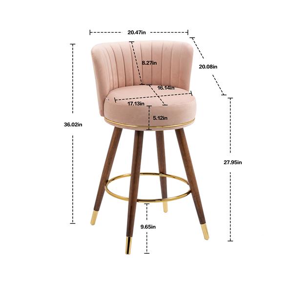 Counter Height Bar Stools Set of 2 for Kitchen Counter Solid Wood Legs with Fabric with a fixed height of 360 degrees