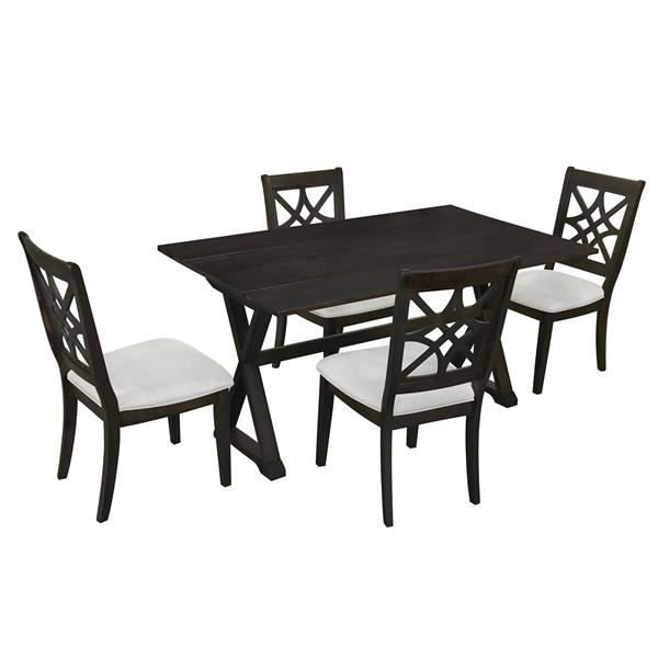 5-Piece 62*35.2inch Extendable Rubber Wood Dining Table Set with X-shape Legs,Console Table with Two 8.8Inch-Wide Flip Lids and Upholstered Dining Chairs ,Dark Walnut