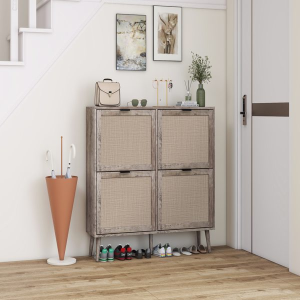 4 Door Shoe Rack, Freestanding Modern Shoe Storage Cabinet, for Entryway 