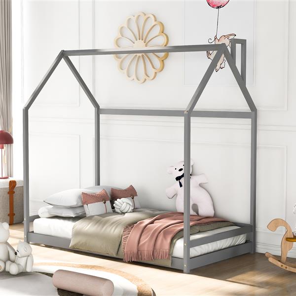 Twin Size House Bed Wood Bed, Gray