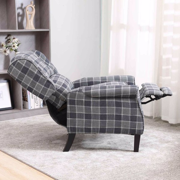 Tartan Reclining Chairs Wing Back Armchair For Living Room Dark Grey