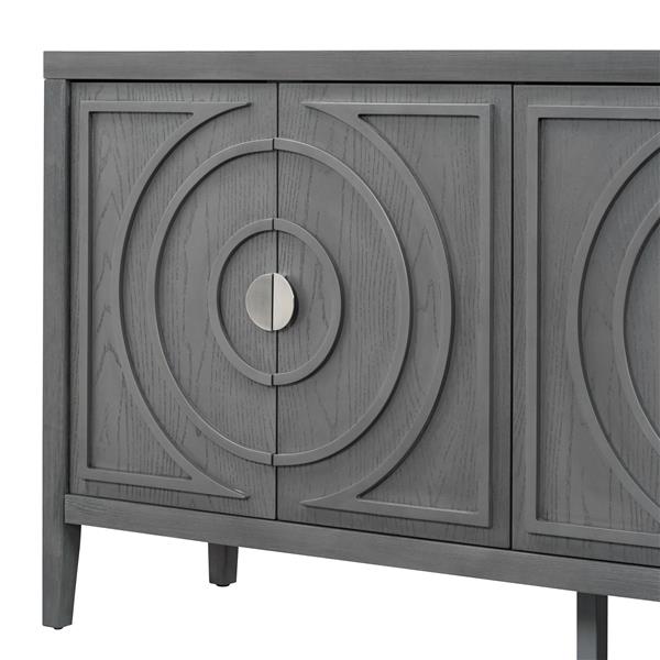 Retro Sideboard door with Circular Groove Design Round Metal Door Handle for Entrance, Dinning Room, Living Room (Gray)