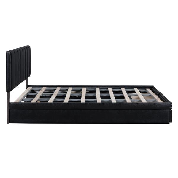 Queen Size Upholstered Bed with Hydraulic Storage System and Drawer, Black