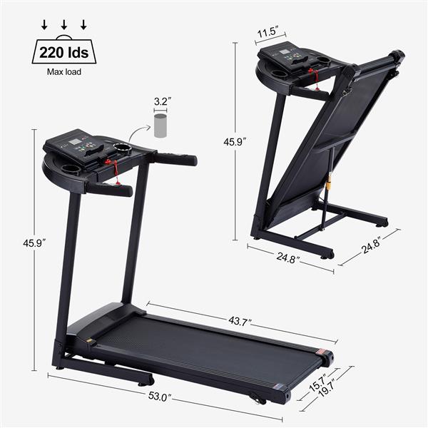 Treadmills - 2.5 HP hydraulic folding removable treadmill with 3-speed incline adjustment, 12 preset programs, 3 countdown modes, heart rate, bluetooth and more, suitable for home and gym use