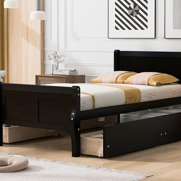 Twin Size Wood Platform Bed with 4 Drawers and Streamlined Headboard & Footboard, Espresso