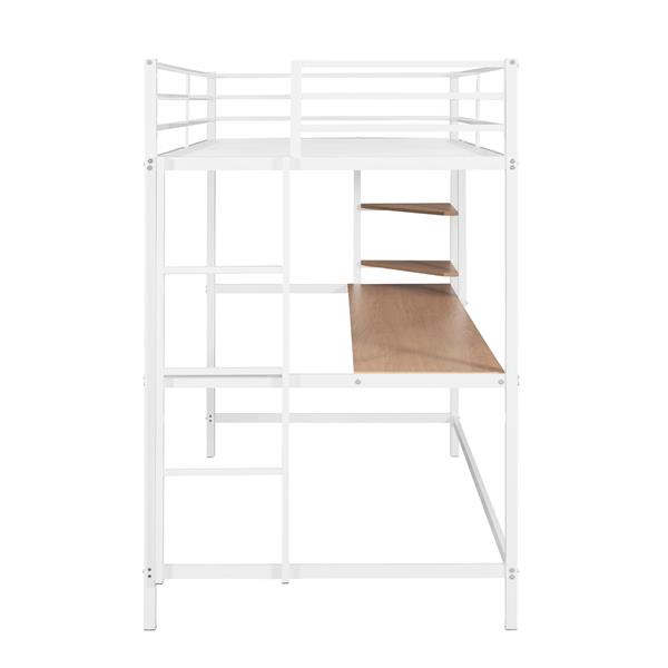 Twin Metal Loft Bed with Desk and Shelve,White