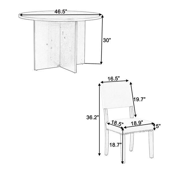 Modern 5-Piece Round Dining Table Set Pedestal Kitchen Table Set with 4 Upholstered Dining Chairs for Studio, Apartment, Small Places, Natural