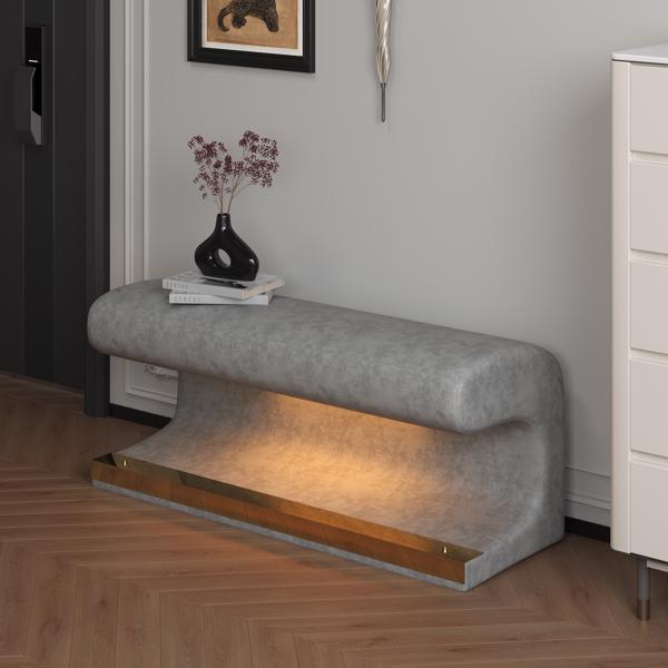 Entryway Bench Leather Upholstered Ottoman with LED sensor light for living room ,bedroom,end of bed 