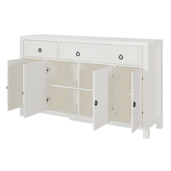 Retro Style Large Storage Space Sideboard with Flip Door and 1 Drawer, 4 Height-Adjustable Cabinets, Suitable for Kitchen, Dining Room, Living Room (Antique White)