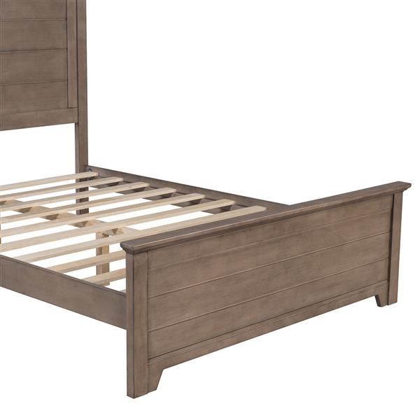 Farmhouse Wooden Platform Full Size Bed with Panel Design Headboard and Footboard for Teenager, Ash Brown