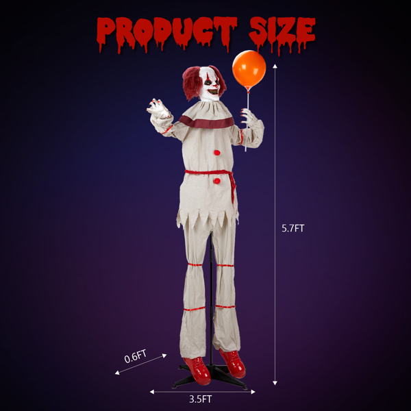 5.7ft Red eyes, Voice Control，Joker and Balloon，Halloween Standing Decoration Outdoor