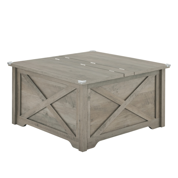 Farmhouse Coffee Table, Square Wood Center Table with Large Hidden Storage Compartment for Living Room, Rustic Cocktail Table with Hinged Lift Top for Home, Rustic Gray