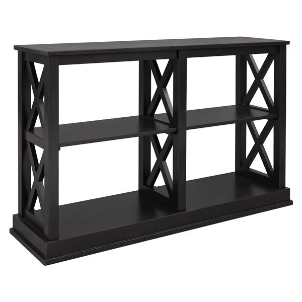 Console Table with 3-Tier Open Storage Spaces and "X" Legs, Narrow Sofa Entry Table for Living Room, Entryway and Hallway (Black)