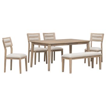 Classic and Traditional Style 6 - Piece Dining Set, Includes Dining Table, 4 Upholstered Chairs & Bench (Natural Wood Wash)