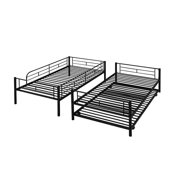 Twin-Over-Twin Metal Bunk Bed With Trundle,Can be Divided into two beds,No Box Spring needed ,Black