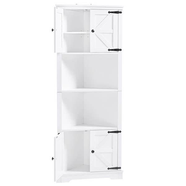 Tall Bathroom Storage Cabinet, Corner Cabinet with Doors and Adjustable Shelf, MDF Board, White