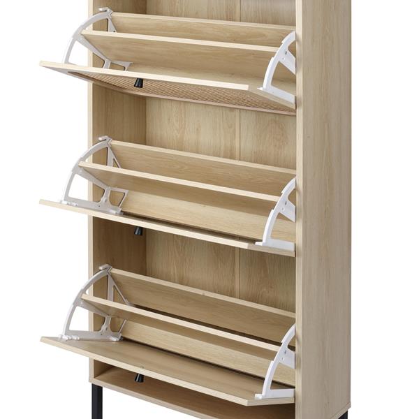 Natural  Rattan 3 Door Shoe Rack, Freestanding Modern Shoe Storage Cabinet, for Entryway