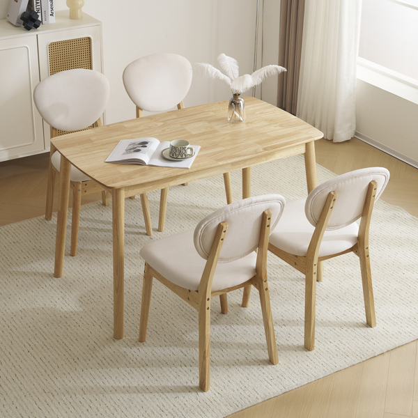 Disassembly rubber wood soft package wood color dining table and chair set 1 table 4 chair beige cushion rectangular