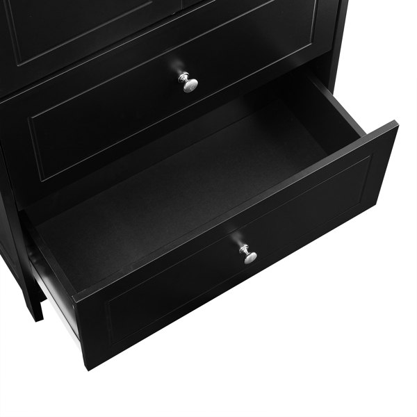 Bathroom Storage Cabinet, Cabinet with Two Doors and Drawers, Adjustable Shelf, MDF Board, Black 