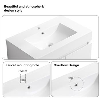 24 Inch Wall Mounted Bathroom Vanity with White Ceramic Basin,Two Soft  Close Cabinet Doors, Solid Wood,Excluding faucets,White