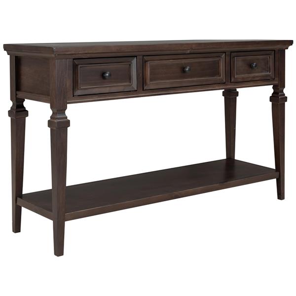 Classic Retro Style Console Table with Three Top Drawers and Open Style Bottom Shelf, Easy Assembly (Espresso)