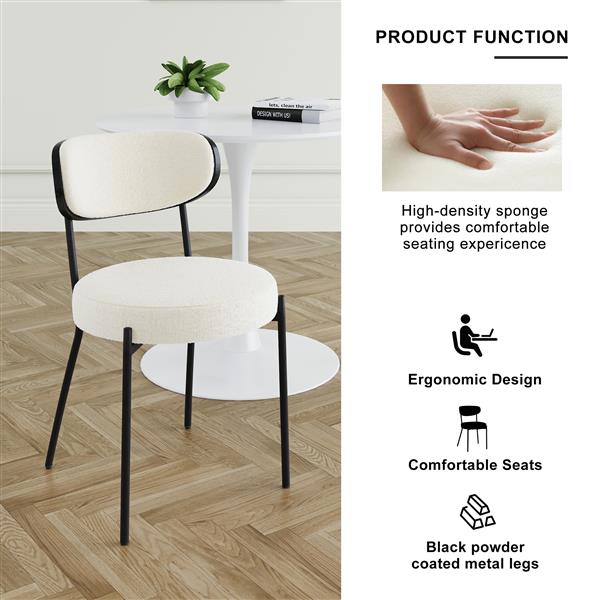 Modern grey simple teddy velvet dining chair Upholstered chair Family bedroom stool back dressing, white round table set,Bentwood covered with ash veneer Chair back,chair black metal legs (set of 5)